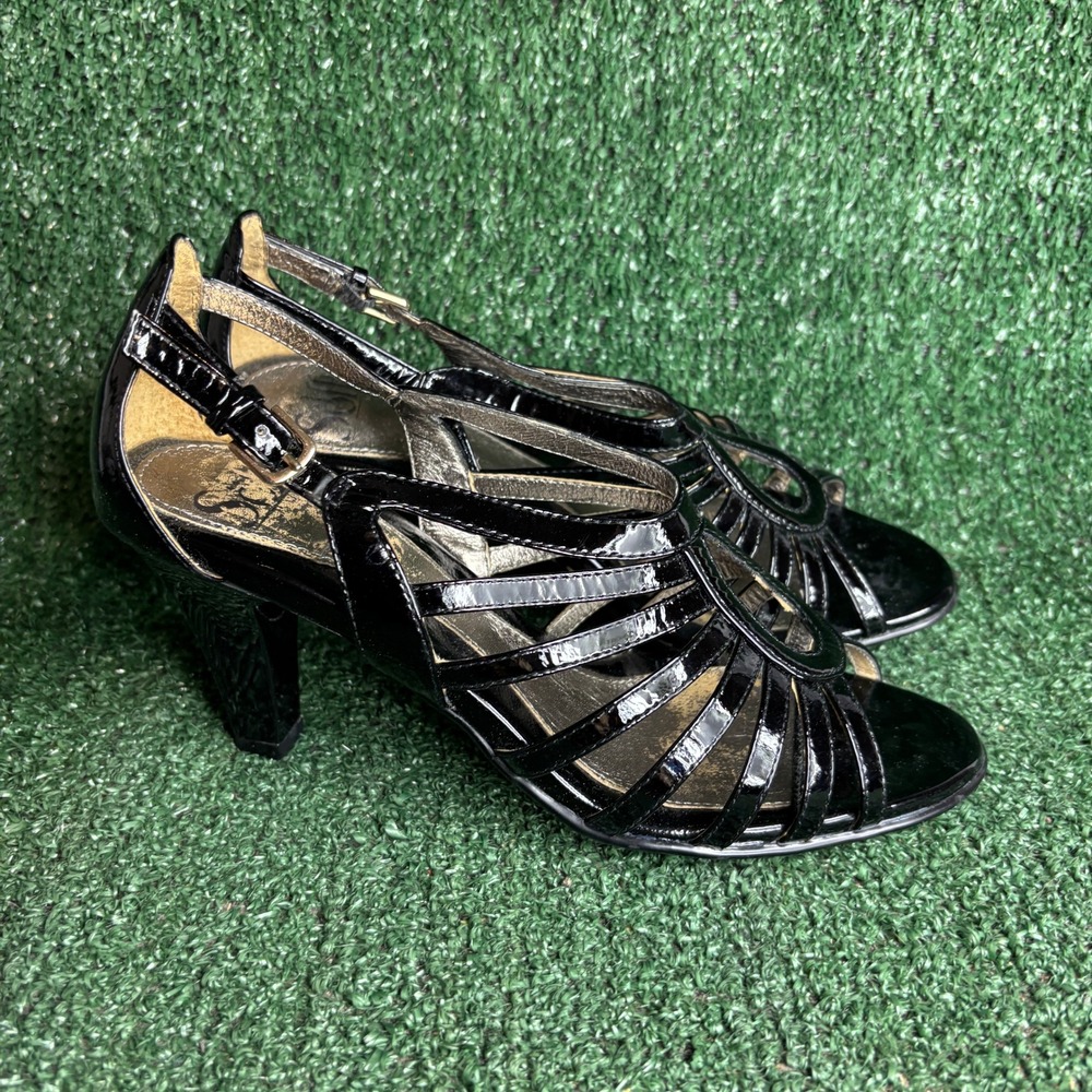 Sofft Patent Leather‎ Strappy Cage Dress Pump Sandal Black Womens Size 7.5 M